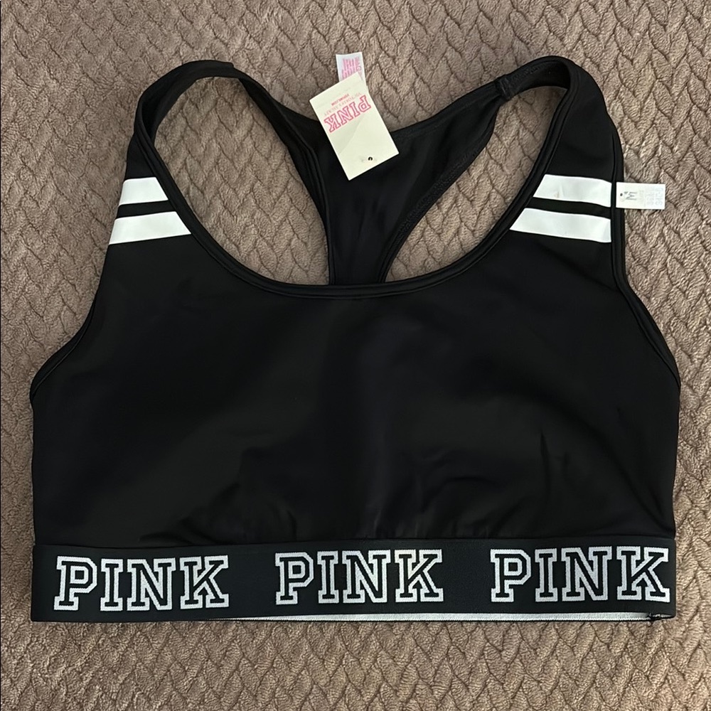 PINK Victoria's Secret Black and White Racerback Sports Bra